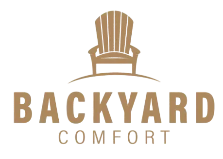 Brand logo with a chair silhouette above the word BACKYARD in large letters and COMFORT below.